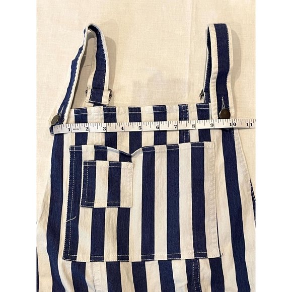 Akira Chicago Womens Striped Jumpsuit Stretch Pockets White Blue Size Large - Picture 5 of 11